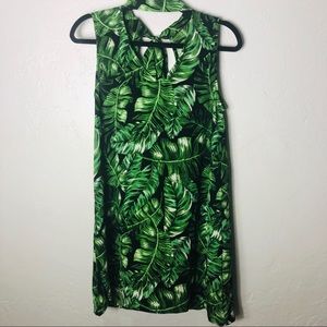 Tropical palm tree dress choker neck and tie back